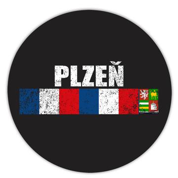 Plzen Czech Republic : Gift Sticker Distressed Retro Expat Vintage Flag Geometric