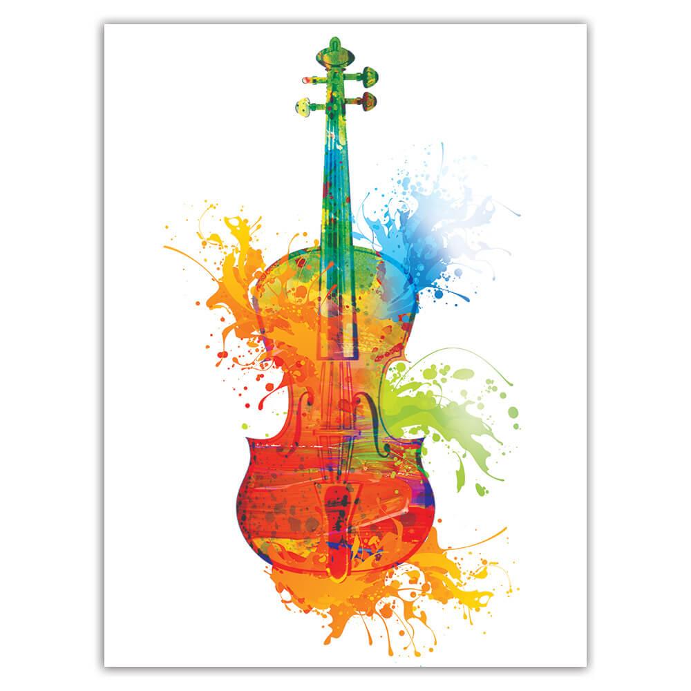 Gift Sticker : Bright Colors Violin Paint Blots Musical Notes