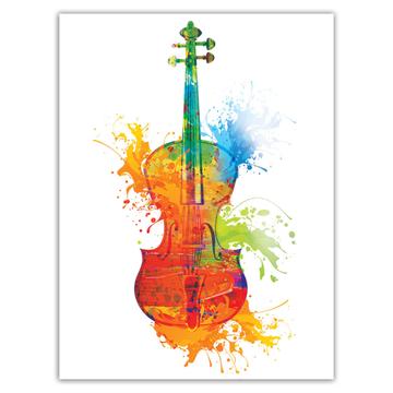 Bright Colors Violin Paint Blots Musical Notes Score : Gift Sticker Classic Art Wall Decor