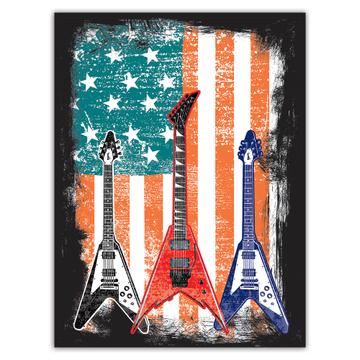Rockers Guitars Music Art Print : Gift Sticker USA Flag American Wall Decor Retro