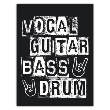 Vocal Guitar Bass Drum Rock Hand Sign : Gift Sticker Musical Wall Art Poster Retro Card