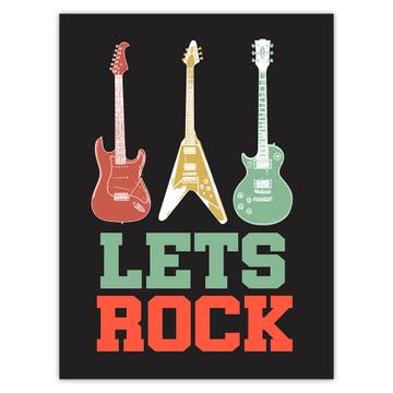 Lets Rock Guitars Retro Wall Art Print Music Lover : Gift Sticker Room Decor Musician