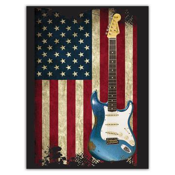 Vintage Rock Guitar Music Wall Art USA : Gift Sticker American Flag Patriotic Home Poster