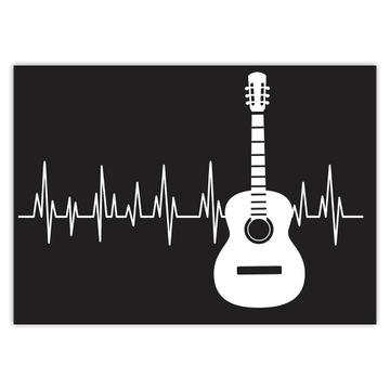 Classic Guitar Life Line Music Wall Art Print : Gift Sticker Black And White Poster Decor