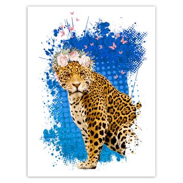 Leopard Photography : Gift Sticker Panthera Wild Cat Feline Flowers Butterflies Collage