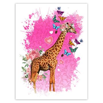 Giraffe Photography : Gift Sticker Safari Animal Wild Flowers Butterflies Collage Cute