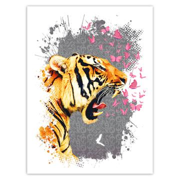 Tiger Head Photography : Gift Sticker Wild Feline Animal Safari Butterflies Collage Floral
