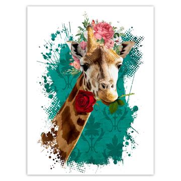 Giraffe Photography Portrait : Gift Sticker Floral Wreath Cute Safari Animal Wild Nature