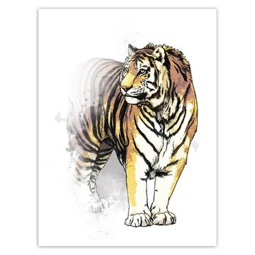 Tiger Watercolor Painting : Gift Sticker Safari Feline Animal Wild Nature Protection Big Cat