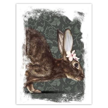 Realistic Hare Picture Orchid : Gift Sticker Wild Animal Floral Arabesques Rabbit Art