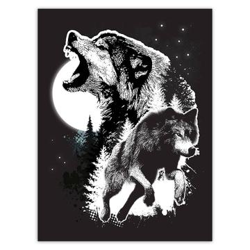 Wolves Wolf : Gift Sticker Grayscale Drawing Wild Animal Forest Nature Protection Lover