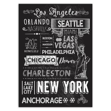 American City Cities USA : Gift Sticker Travel Souvenir Home Decor Board New York Country Art