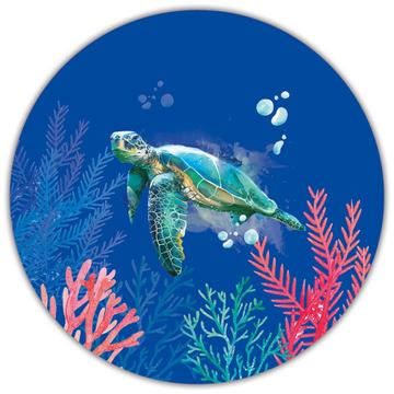 Turtle Photographic Print : Gift Sticker For Turtles Lover Underwater Life Animal Corals Poster