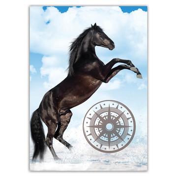 Black Horse Compass : Gift Sticker Winter Snow Animal Lover Breed Wall Poster Home Decor