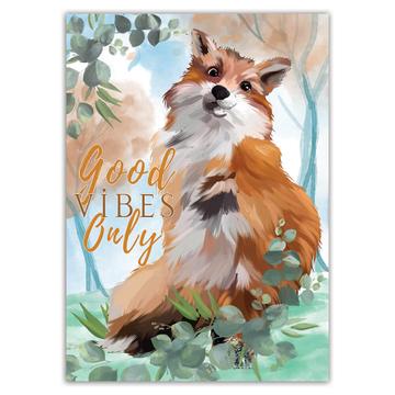 Fox Good Vibes Only : Gift Sticker Quote Leaves Frame Cute Animal For Her Him Best Friend