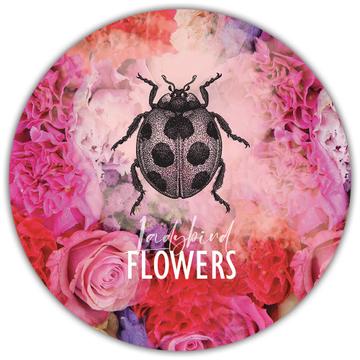 Vintage Ladybug Flowers : Gift Sticker Art Design For Woman Her Mother Birthday Feminine