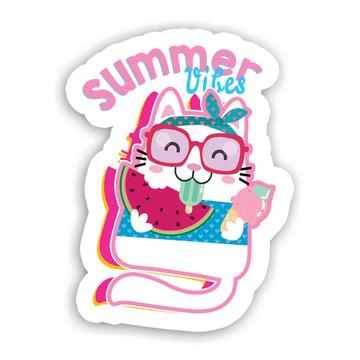 Cat Watermelon : Gift Sticker Funny Art Print Summer Vibes Fruit Lover Girlish Healthy Food Cute