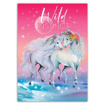 Wild Instinct Horses : Gift Sticker For Horse Lover Romantic Art Print Kid Children Fairytale Unicorn