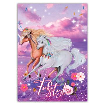 Free Style Horses : Gift Sticker For Horse Lover Watercolor Art Kid Children Teenage Girl Girlish