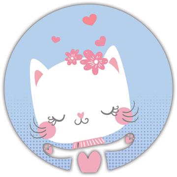 Sweet Kitten Cat Art : Gift Sticker For Baby Shower Girl Girlish Teenage Birthday Cute Hearts