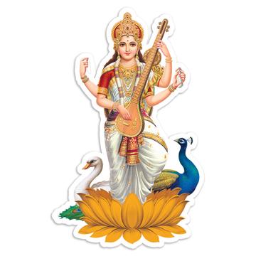 Saraswati Religious Art : Gift Sticker Vintage Poster Hindu Goddess Devotional Print Home Decor