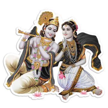 Radha Krishna Indian Art : Gift Sticker Hindu Religion God Devotional Poster For Home Decor