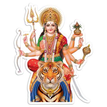 Durga Tiger : Gift Sticker Vintage Poster Hindu Indian Goddess Puja Devotional Print Home Decor