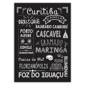 Southern States Brazil Brazilian Cities : Gift Sticker PR SC RS Chalk Art Souvenir Print Traveler Poster