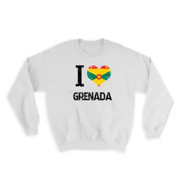 I Love Grenada : Gift Sweatshirt Heart Flag Country Crest Grenadian Expat