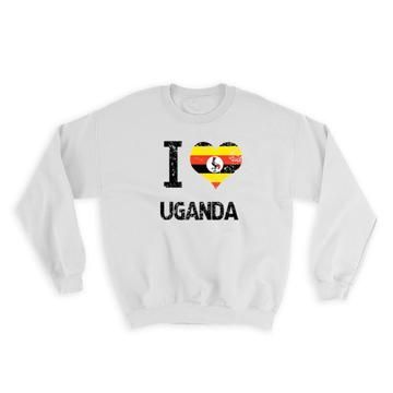 I Love Uganda : Gift Sweatshirt Heart Flag Country Crest Ugandan Expat