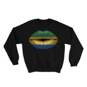 Lips Gabonese Flag : Gift Sweatshirt Gabon Expat Country For Her Woman Feminine Lipstick Souvenir