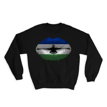 Lips Lesotho Flag : Gift Sweatshirt Expat Country For Her Women Woman Feminine Sexy Lipstick