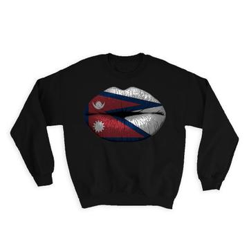 Lips Nepalese Flag : Gift Sweatshirt Nepal Expat Country For Her Woman Feminine Souvenir Sexy
