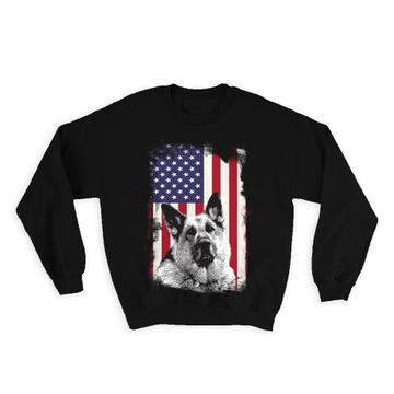German Shepherd Sepia USA Flag : Gift Sweatshirt Dog Pet K-9 United Police America