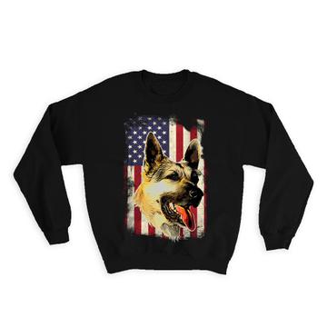 German Shepherd USA Flag : Gift Sweatshirt Dog Pet K-9 United Police America