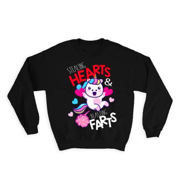 Stealing Hearts Unicorn : Gift Sweatshirt Blasting Farts Humor Funny Art Kids Teens Friend Rainbow
