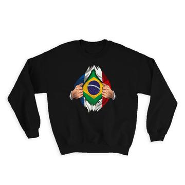 Brazil French : Gift Sweatshirt Flag Chest Brazilian