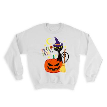 Black Cat Halloween : Gift Sweatshirt Pumpkin Trick or Treat Bat Kids Broom Witch