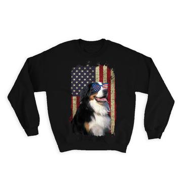 Bernese American Flag : Gift Sweatshirt Dog Pet Puppy Animal Cute USA 4th of July Patriot