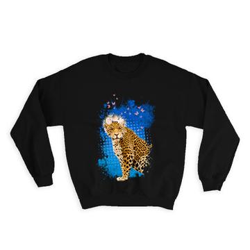 Leopard Photography : Gift Sweatshirt Panthera Wild Cat Feline Flowers Butterflies Collage