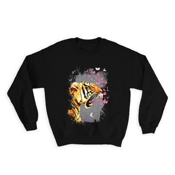 Tiger Head Photography : Gift Sweatshirt Wild Feline Animal Safari Butterflies Collage Floral