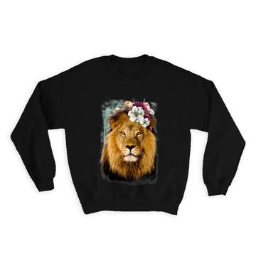 Lion Photography : Gift Sweatshirt Flowers Cute Safari Animal Wild Feline Nature Collage