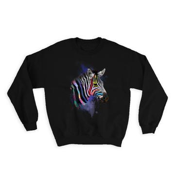 Zebra Face Colors Rainbow : Gift Sweatshirt Safari Animal Wild Nature Watercolor Painting