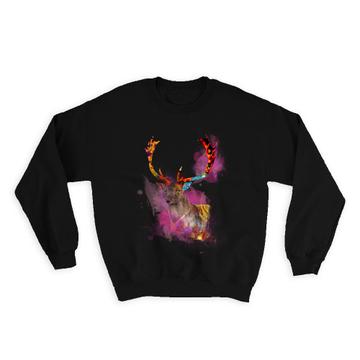 Deer Watercolor Painting : Gift Sweatshirt Wild Animal Colorful Graphics Nature Protection