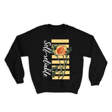 For Self Reliable Woman : Gift Sweatshirt Poppy Flower Stripes Floral Art Print Birthday Favor Decor