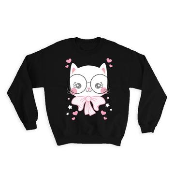 Sweet Cat Glasses Tie : Gift Sweatshirt For Girl Birthday Cats Lover Cute Art Print Kids Nursery Decor