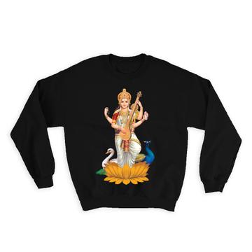 Saraswati Religious Art : Gift Sweatshirt Vintage Poster Hindu Goddess Devotional Print Home Decor