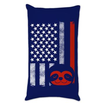 Flag Sloth : Gift Throw Pillow Americana USA July 4th Patriot America