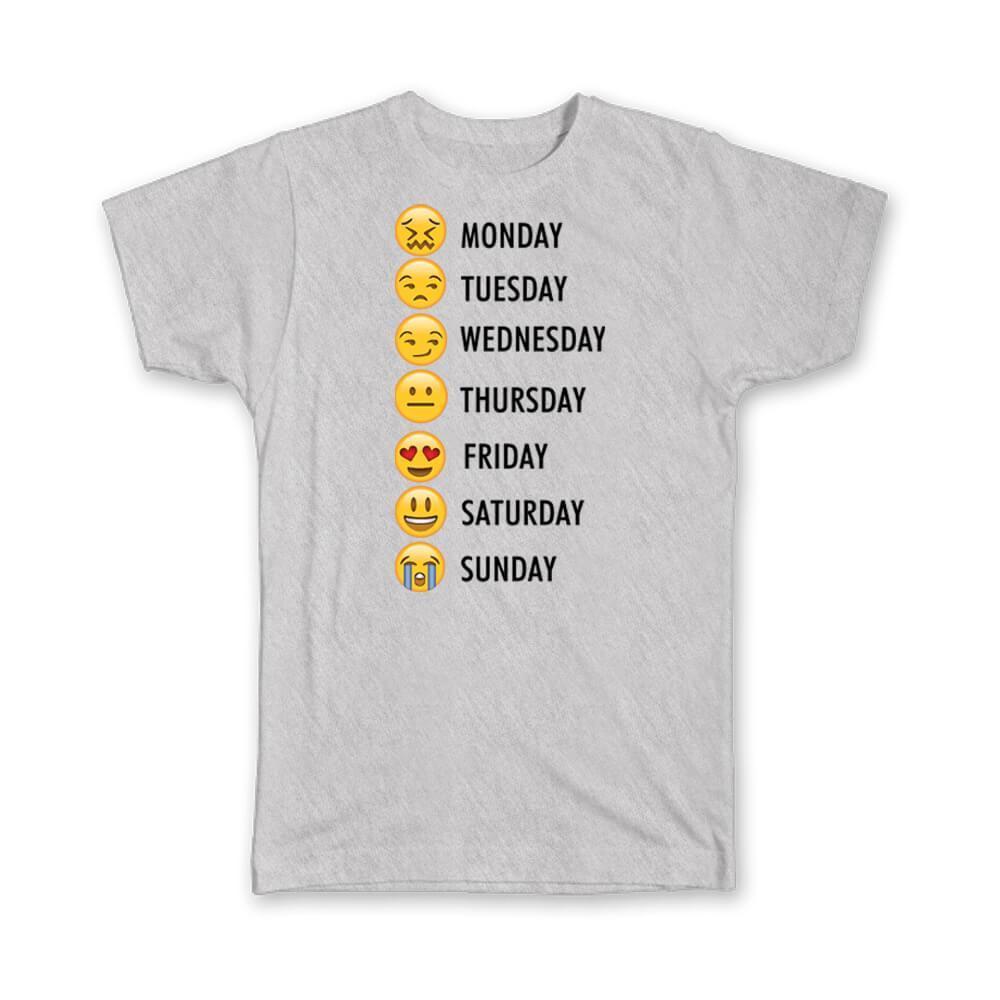 Gift T-Shirt : Week Faces Schedule Calendar Funny Script Smile