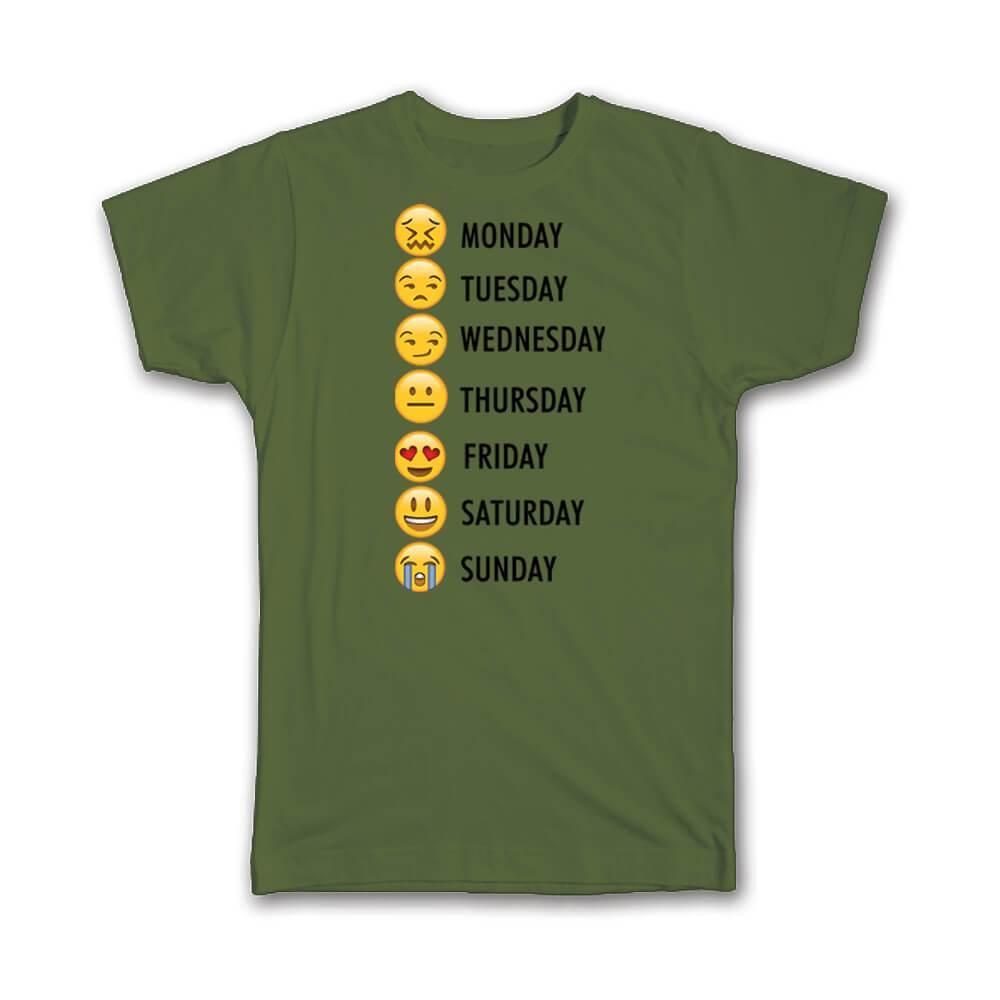 Gift T-Shirt : Week Faces Schedule Calendar Funny Script Smile